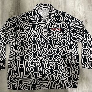 H&M Mens XL Keith Haring Regular Fit Twill Shacket Jacket Black White New Nwt